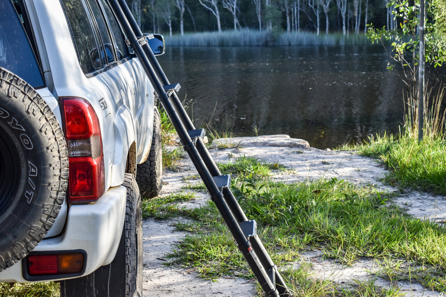 Set of Aluminium Rooftop Tent Ladder Step Wide Upgrade - Ladder Open - Side View