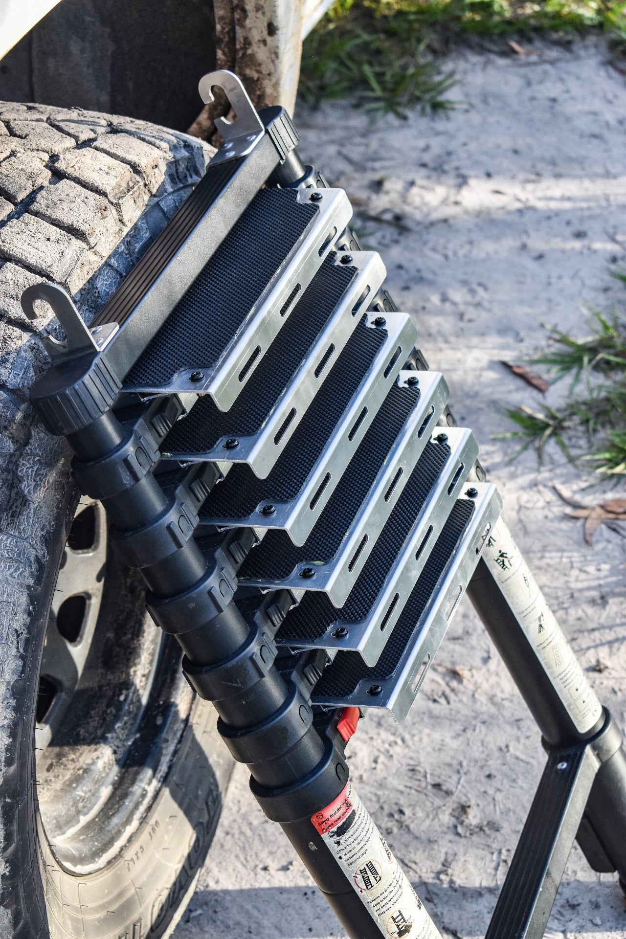 Set of Aluminium Rooftop Tent Ladder Step Wide Upgrade - Ladder Closed - Front View 1