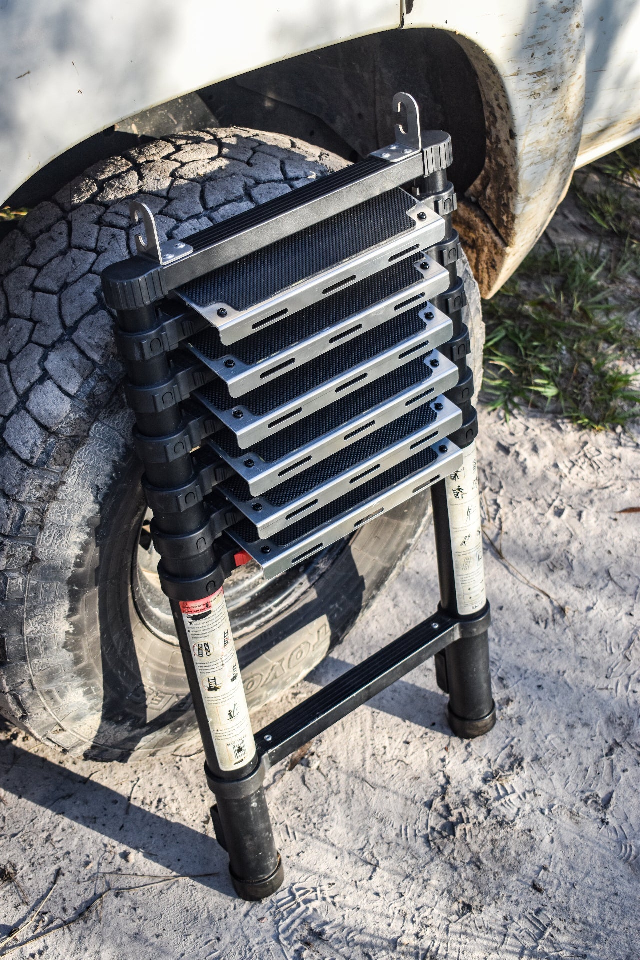 Set of Aluminium Rooftop Tent Ladder Step Wide Upgrade - Ladder Closed - Front View 2