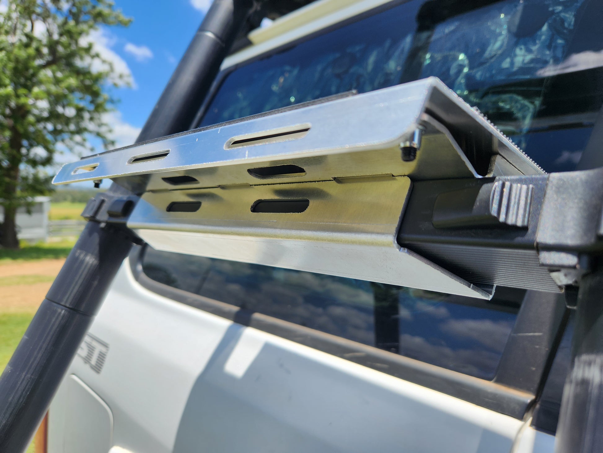 Single Aluminium Rooftop Tent Ladder Step Wide Upgrade - Ladder Extended - Close Up - Bottom View Front