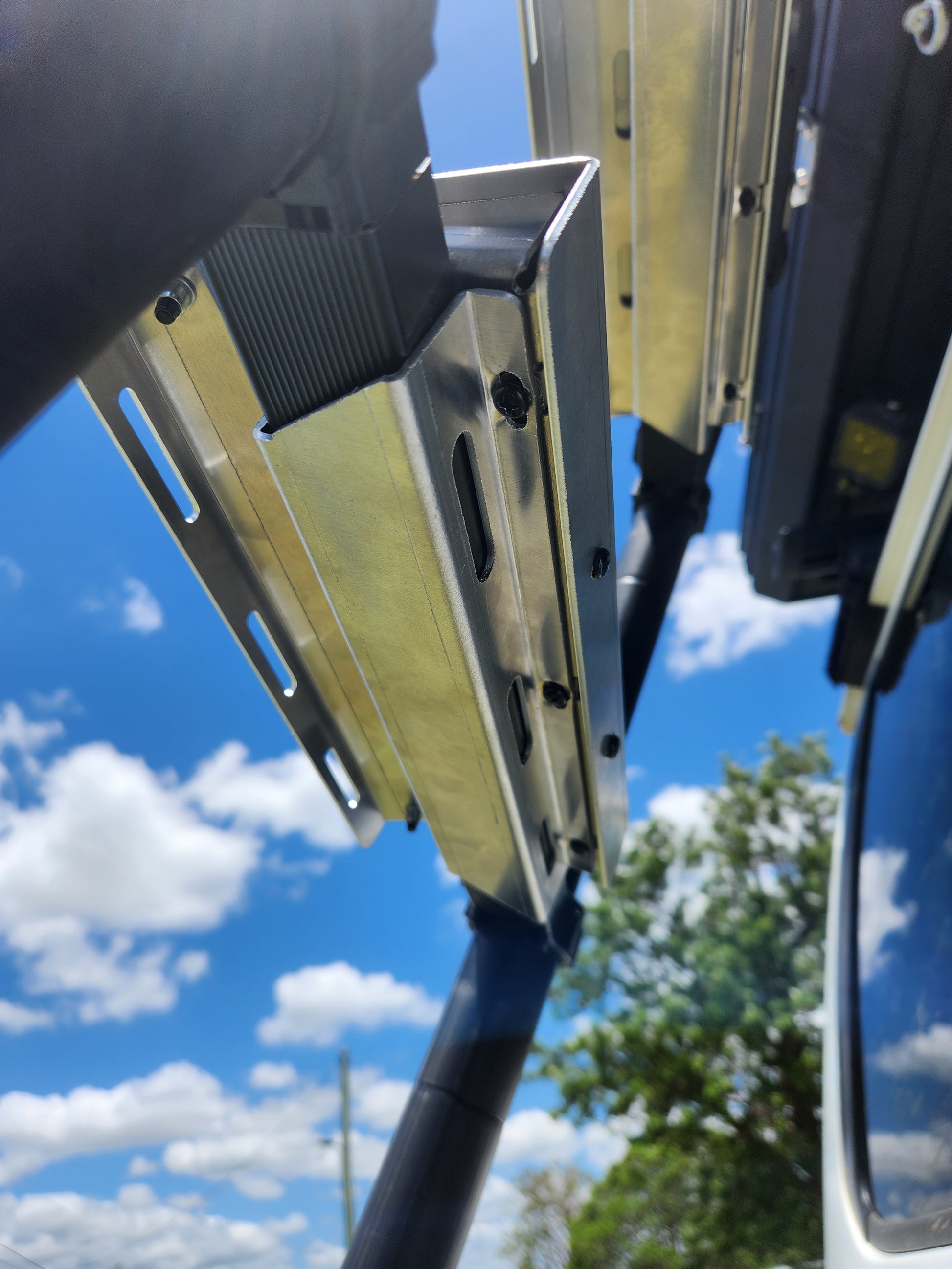 Single Aluminium Rooftop Tent Ladder Step Wide Upgrade - Ladder Extended - Close Up - Bottom View