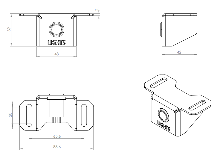 Roof Top Tent Light Switch Bracket - Dimensions