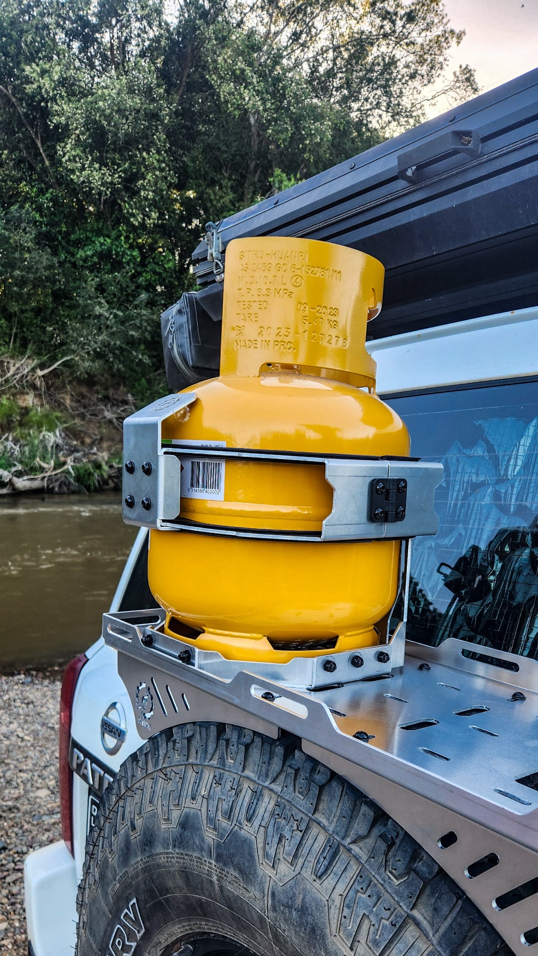 4.5kg Gas Bottle Holder on Spare Tyre Storage Rack Platform - Side