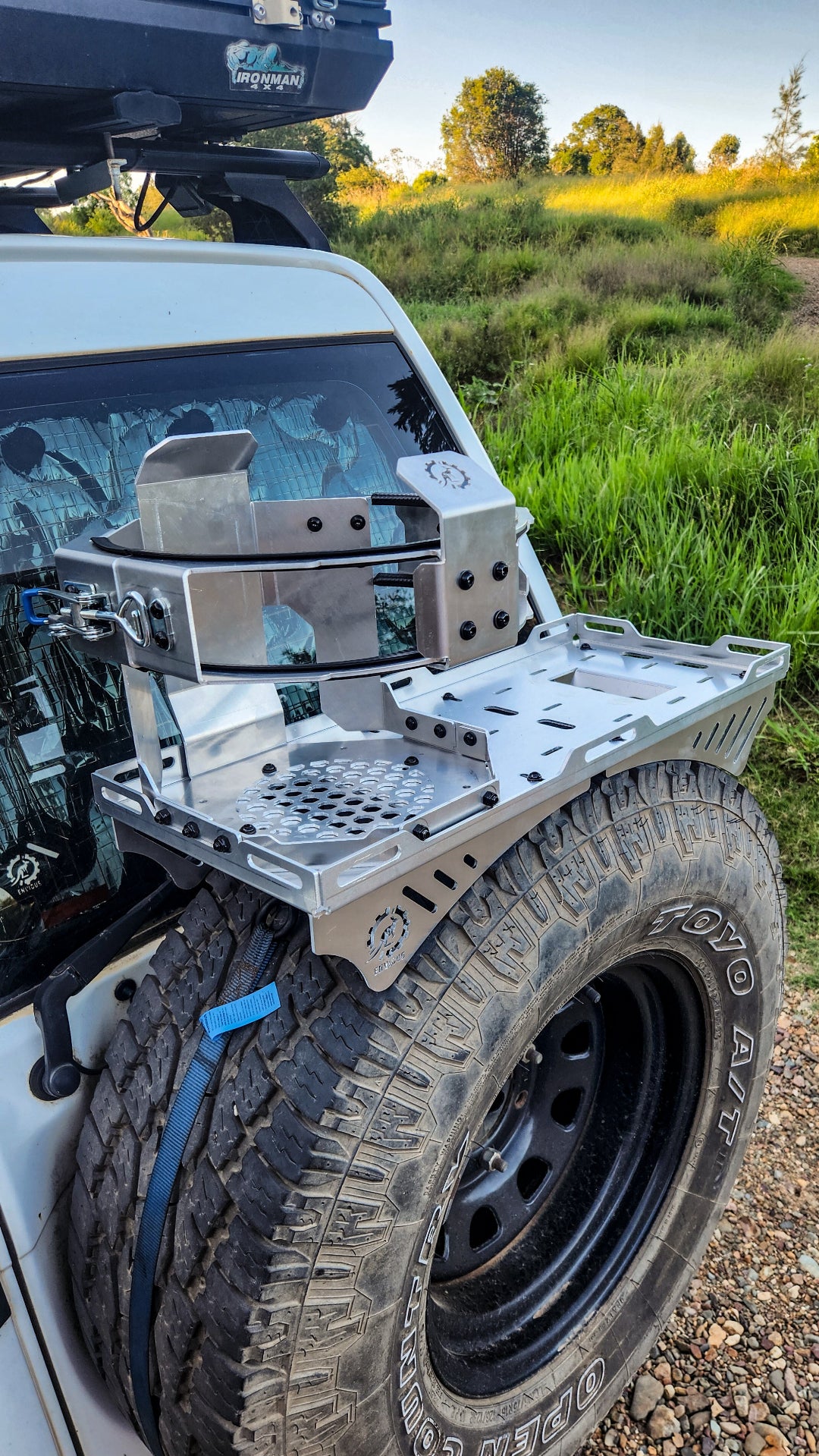 4.5kg Gas Bottle Holder on Spare Tyre Storage Rack Platform - Empty Side